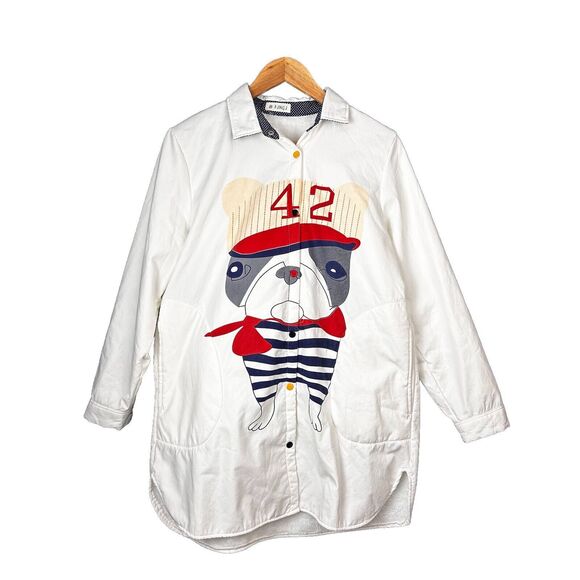 Rare Jackie Robinson French Bulldog full snap button Samll White graphic fluffy